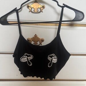 Black Mushroom Print Women's Crop Top